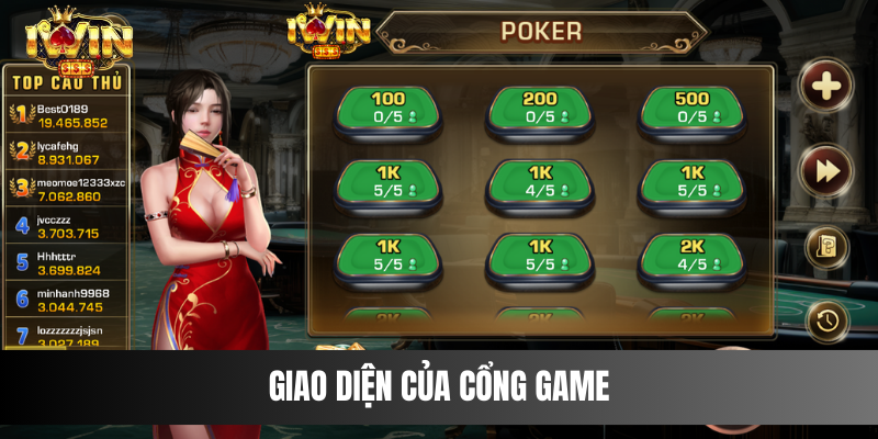 Giao diện của cổng game